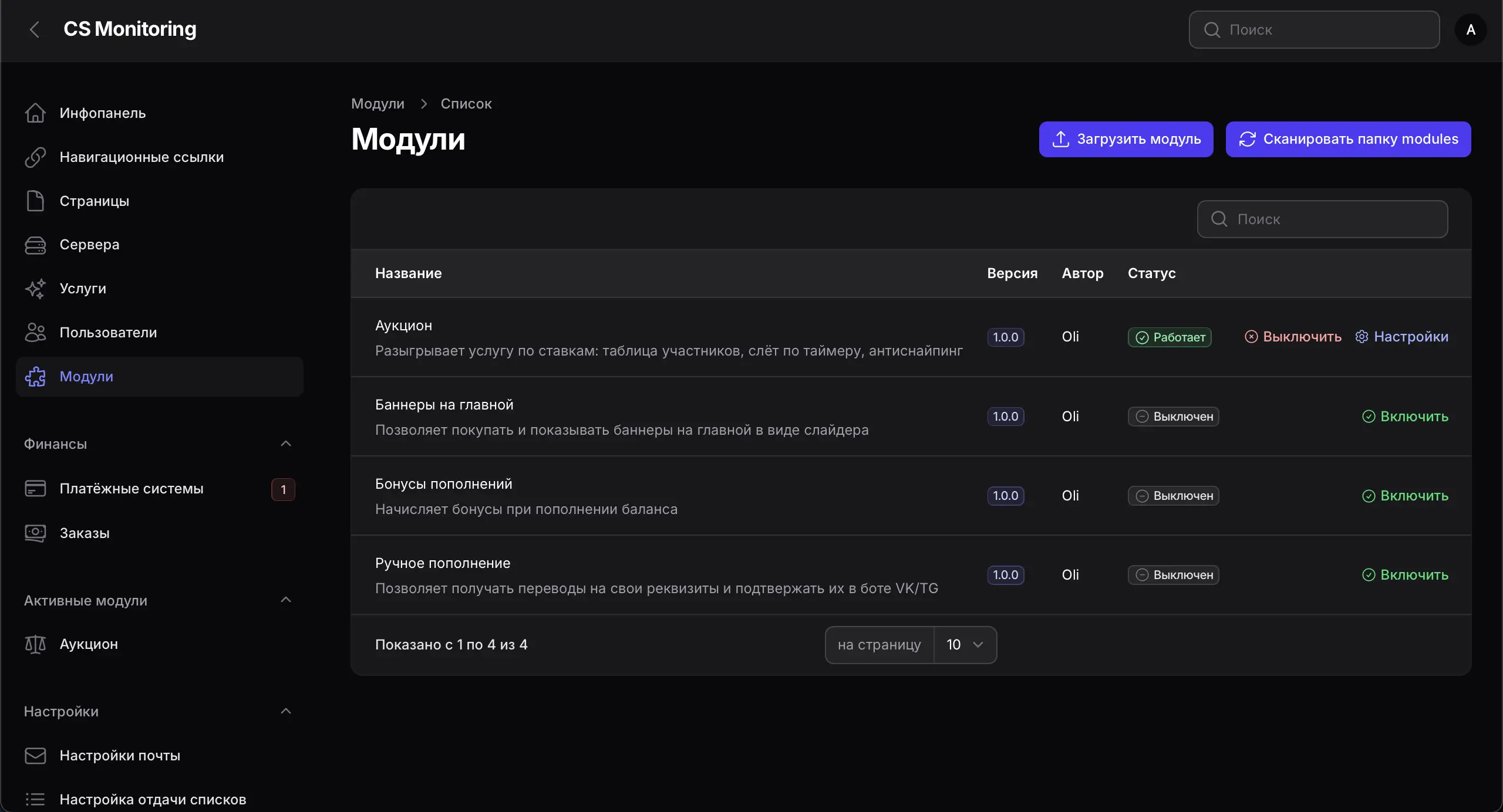 Модуль Аукциона для движка CS-MONITORING